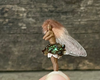 Agnes - Dark Skinned Scale Enchanting Handcrafted Miniature Fairy Figurine: Delicate and Magical Fairy Garden Decor