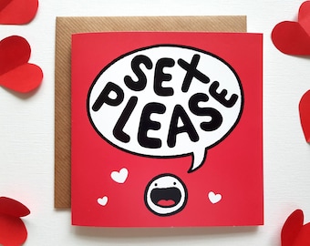 Sex Please Card - Funny Cheeky Anniversary Valentines Day Card + Heart Sticker - Love Card for Couples, Husband, Wife, Boyfriend, Girlfriend