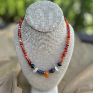Ancient Roman Beads-Women&#39;s Necklace- Carnelian and Natural Stone. 2nd-3rd Century AD. Vintage. Antique. Authentic. Hand Made.
