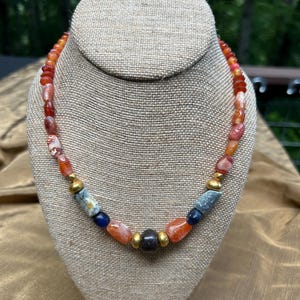 Ancient Roman Beads-Women&#39;s Necklace- Carnelian and Natural Stone. 2nd-3rd Century AD. Vintage. Antique. Authentic. Hand Made.