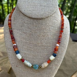 Ancient Roman Beads-Women&#39;s Necklace- Carnelian and Natural Stone. 2nd-3rd Century AD. Vintage. Antique. Authentic. Hand Made.
