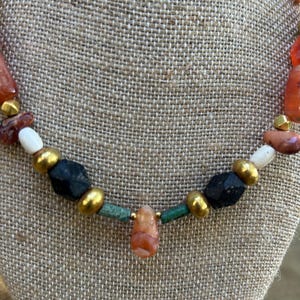 Ancient Roman Beads-Women&#39;s Necklace- Carnelian and Natural Stone. 2nd-3rd Century AD. Vintage. Antique. Authentic. Hand Made.