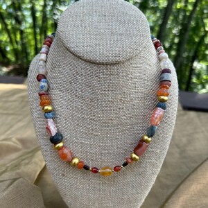 Ancient Roman Beads-Women&#39;s Necklace- Carnelian and Natural Stone. 2nd-3rd Century AD. Vintage. Antique. Authentic. Hand Made.