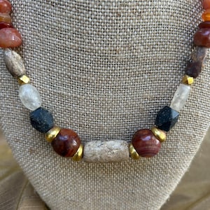 Ancient Roman Beads-Women&#39;s Necklace- Carnelian and Natural Stone. 2nd-3rd Century AD. Vintage. Antique. Authentic. Hand Made.