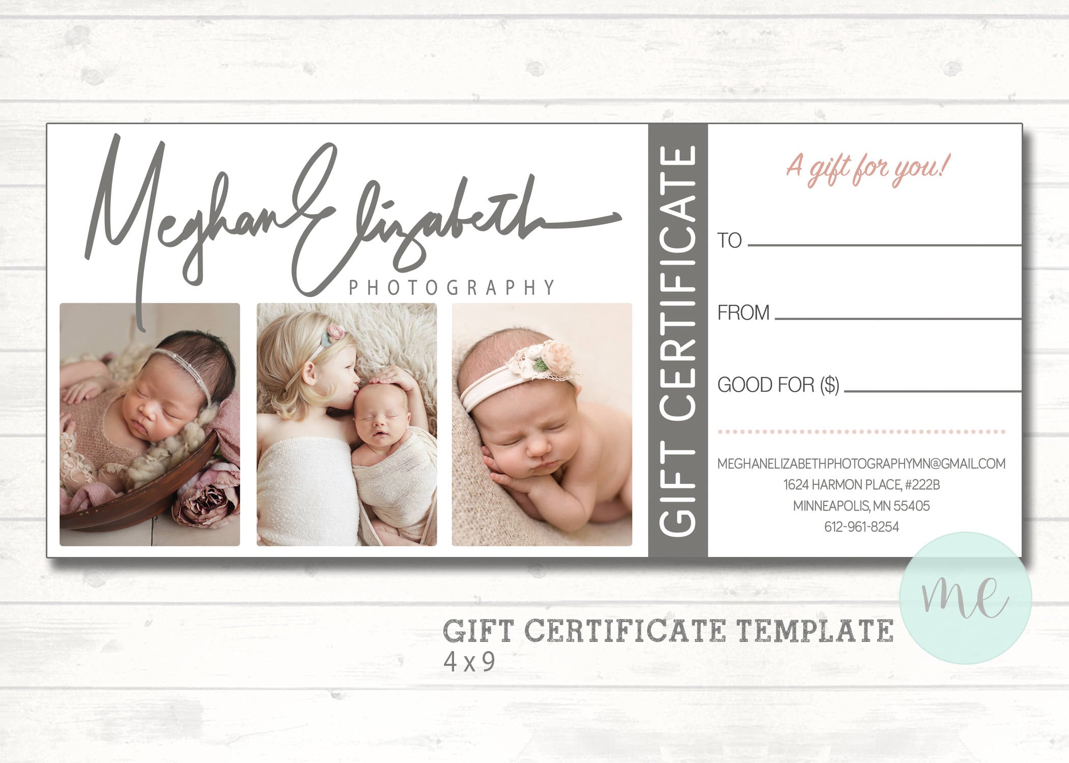 Photographer Gift Certificate Template. Gift Card. Gift Certificate.  Newborn Photography. Printable Template. Photoshop template. Printable. Regarding Photoshoot Gift Certificate Template