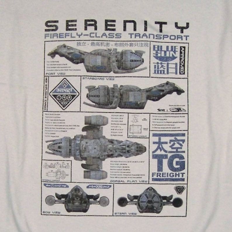 S 5XL FIREFLY inspired T-shirt Serenity Ship Blueprint image 2
