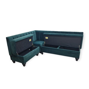 Fluted back Highland green  Velvet Kitchen  under seat storage Corner Booth Bench Seating  ... any colour or fabric bespoke Made to measure