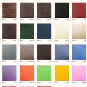 May include: A chart of 25 different faux leather swatches, each with a unique color and texture. The swatches are labeled with their corresponding color names and codes. The text at the bottom of the chart reads "Memphis Faux leather 200,000 rub".