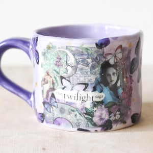 Millie&#39;s Pottery Ceramic Hand Made and Hand Painted Twilight Saga Purple Fairy Butterfly Large Round Mug
