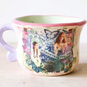 Practical Magic Mug - Millie's Pottery 'Fall in Love Whenever You Can' Scroll Handle Mug