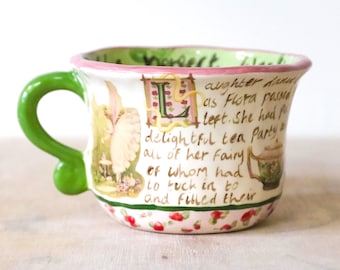Millie&#39;s Pottery Schöne handbemalte Fee Teeparty Geschichte Tasse