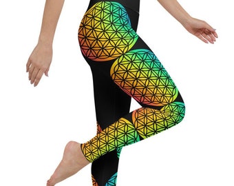 Flower of Life, Sacred Geometry, Rainbow Yoga Leggings