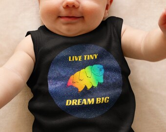 Live Tiny, Dream Big, Tardigrade, Baby Onesie, Water Bear, Rainbow, Space, Nerdy Baby, Baby Shower, Baby Gift, Short Sleeve One Piece