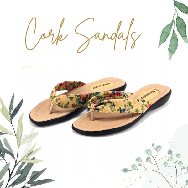 Sandales en liège, sandales végétaliennes pour femmes, sandales à fleurs, tongs, sandales écologiques, sandales confortables, cadeau pour elle