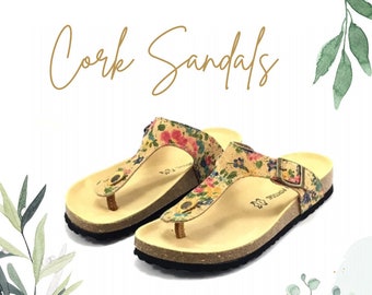 Cork Sandals, Summer Sandals for Women, Flip Flop Sandals, Open Toe Sandals, Thong Sandals, Gift for Her,Mothers Day Gift