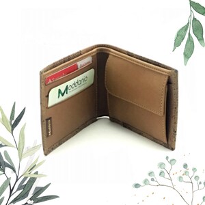 Cartera de corcho vegana y ecológica: billetera plegable para hombre con tarjetero y bolsillo para monedas, regalo sostenible para él, regalo para hombres