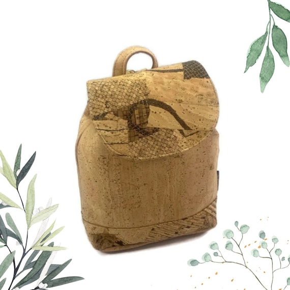 cork mini backpack Eco-friendly Cork Mini Backpack: Vegan Leather Purse, Adjustable Straps