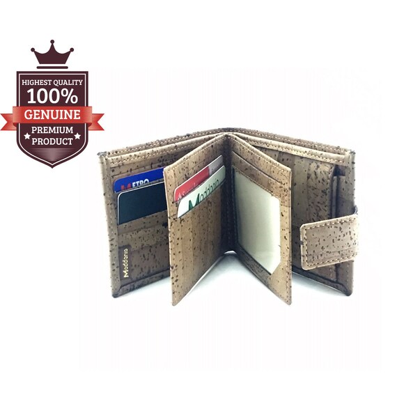 Mens Navy Blue Vegan Leather Wallet Father/'s Day Gift Personalised Cork Wallet for Men Monogram Birthday Gift for Him