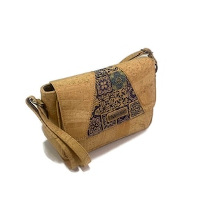 Sac à bandoulière floral en liège avec bandoulière réglable et fermeture à glissière - Sac à main en cuir végétalien pour elle, cadeau unique