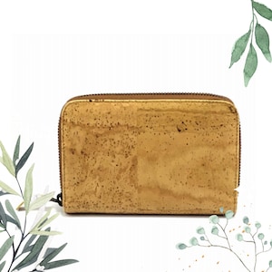 Elegante billetera de piel de corcho vegana con cremallera para mujer: diseño práctico y minimalista para uso diario: regalo único y ecológico