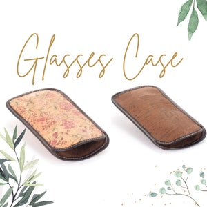 Étui à lunettes en cuir de liège végétalien, floral rose/brun, pochette souple faite main, cadeau respectueux de l'environnement pour elle
