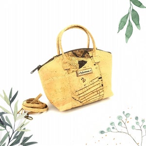 Stilvolle Korktasche mit Top Griff und Cross Body Strap | Kleine Handtasche Muster | Vegan Leder Geldbeutel | Einzigartiges Geschenk für Sie | Umweltfreundlich