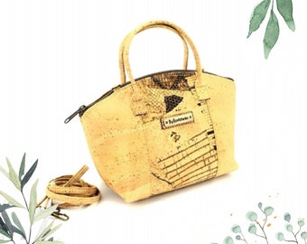 Cork Crossbody Bag with Top Handle: Vegan Leather Handbag