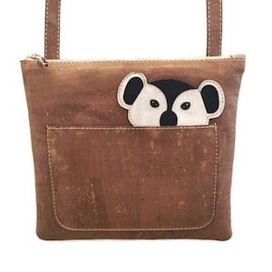 Joli sac à bandoulière panda respectueux de l'environnement pour cadeau fille - Porte-monnaie végétalien, mini sac en liège - Accessoire de mode durable pour femme
