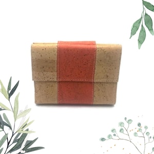 Monedero vegano de corcho hecho a mano con tarjetero, billetera plegable ecológica en rojo, regalo perfecto para ella