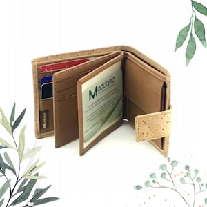 Monedero vegano sostenible de corcho con compartimento para monedas: regalo minimalista y ecológico para él