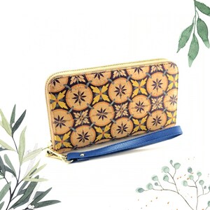 Cartera de mano de corcho azul elegante, bolso de mano vegano con cremallera, grande, ecológico, regalo para ella