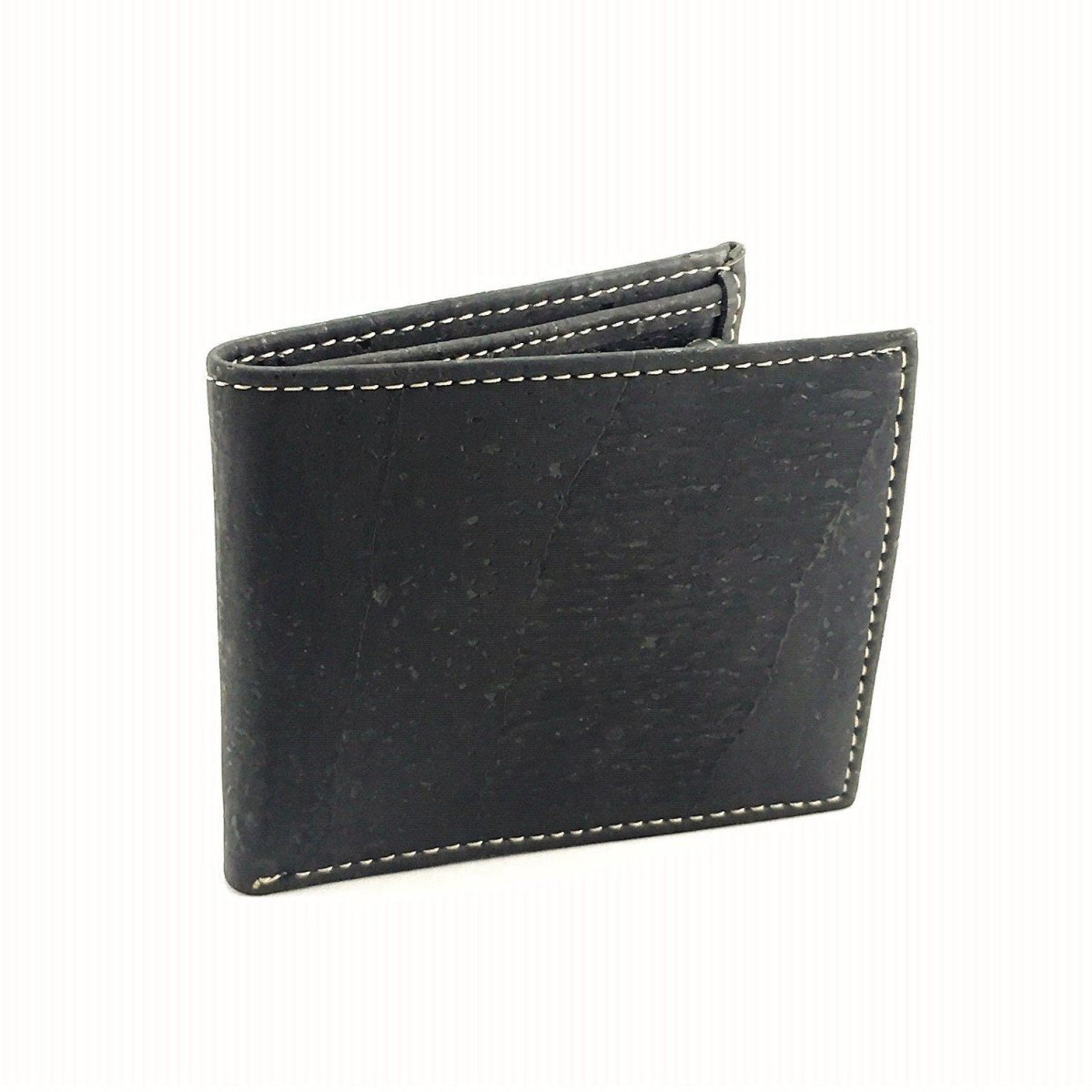 Vegan Leather Wallet Cork Bifold Wallet in Black Mens Eco Etsy