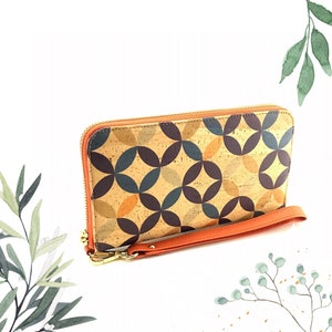 Elegante billetera de corcho con cremallera, billetera larga para mujer, regalo único para hija, novia, mamá - Material de corcho ecológico y vegano