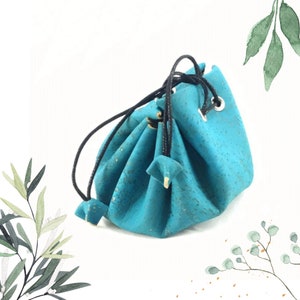 Pochette écologique avec cordon de serrage en liège turquoise pour elle - Porte-monnaie et cadeau végétaliens - Porte-monnaie durable