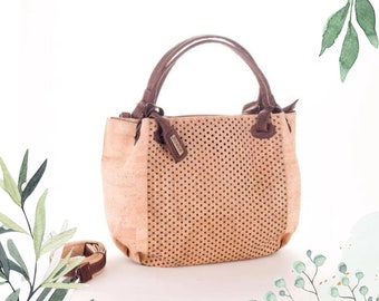 Eco-Friendly Cork Shoulder Bag: Vegan Leather Handbag with Polka Dots