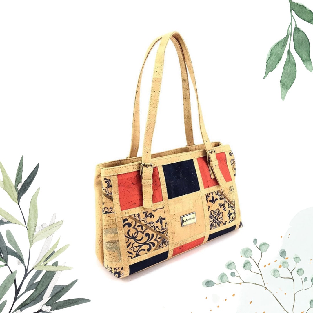 Vibrant Cork Handbag With Multi-color Pattern|vegan Leather Purse