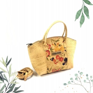 Anuncio de Etsy: Elegante bolso de mano de corcho con estampado floral, bandolera y asa superior, vegano, ecológico, regalo para ella