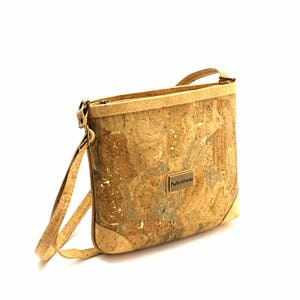 Elegante bolso bandolera de corcho con compartimento con cremallera y correa ajustable: regalo de cuero vegano para ella