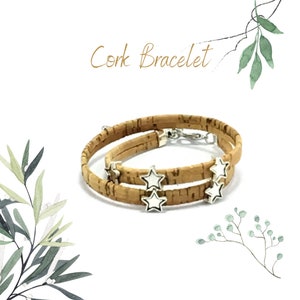 Bracelet en liège fait main : cuir végétalien avec accents d&#39;étoiles