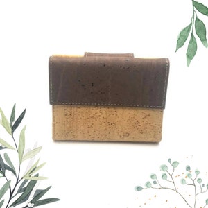 Eco Friendly Vegan Wallet with Card Holder, Brown Daughter Gift for Her, Handmade Cork Bifold Wallet