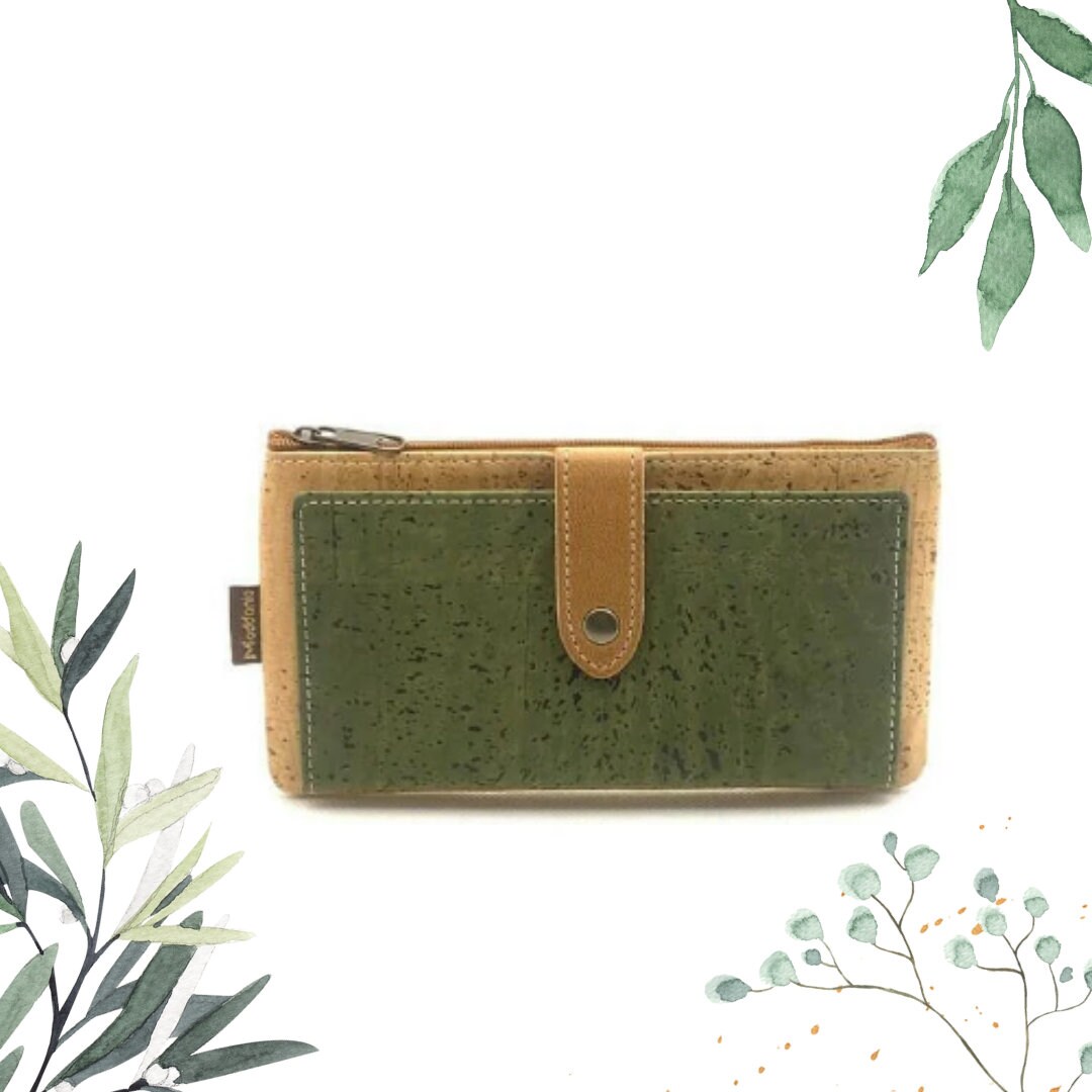 Vegan Wallet Women Cork Zipper Wallet Vegan Leather Card Etsy