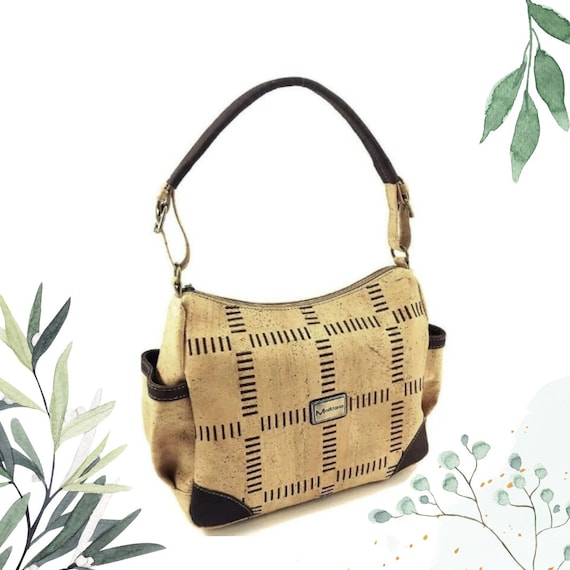 Eco friendly Cork Shoulder Bag With Adjustable Strap and Zip Closure Handmade Vegan Leather Purse With Embroidered Pattern Etsy UK