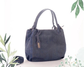 Blue Vegan Leather Shoulder Bag: Eco-Friendly Cork Tote Handbag