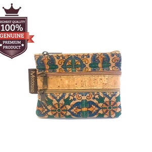 Monedero de corcho, monedero, monedero vegano, monedero para cambio, carteras para mujer, verde naranja, regalo de cumpleaños para ella