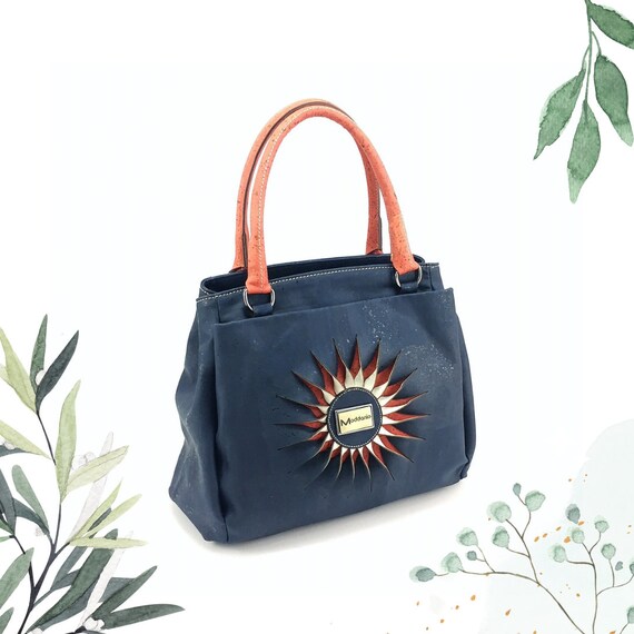 Navy Blue Cork Shoulder Bag: 3D Sun Vegan Handbag - Etsy