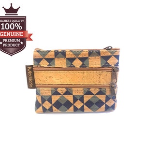 Vibrant Vegan Leather Double Zip Coin Purse with Fun Geometric Pattern - Eco-Friendly Change Pouch for Everyday Use
