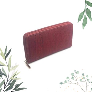 Sac à main végétalien élégant en bordeaux vif - Portefeuille zippé fait main pour femme, design minimaliste et respectueux de l'environnement, cadeau pour elle