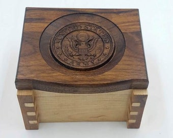 Handmade Keepsake Box - Carved Wooden Memory Box - Military Recognition - Air Force - Veteran - Airborne - Rakkasan - 101st - West Point
