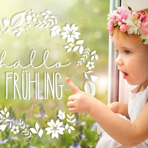 Sticker &quot;Hello Spring&quot; Window Image Decal Vinyl Sticker Window, Door or Glass Sticker Wreath Boho