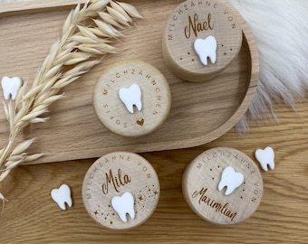 Milchzahndose aus Holz personalisiert mit Namen – besonderes Geschenk für Kinder z.B. von der Zahnfee, zum Schulanfang oder Adventskalender